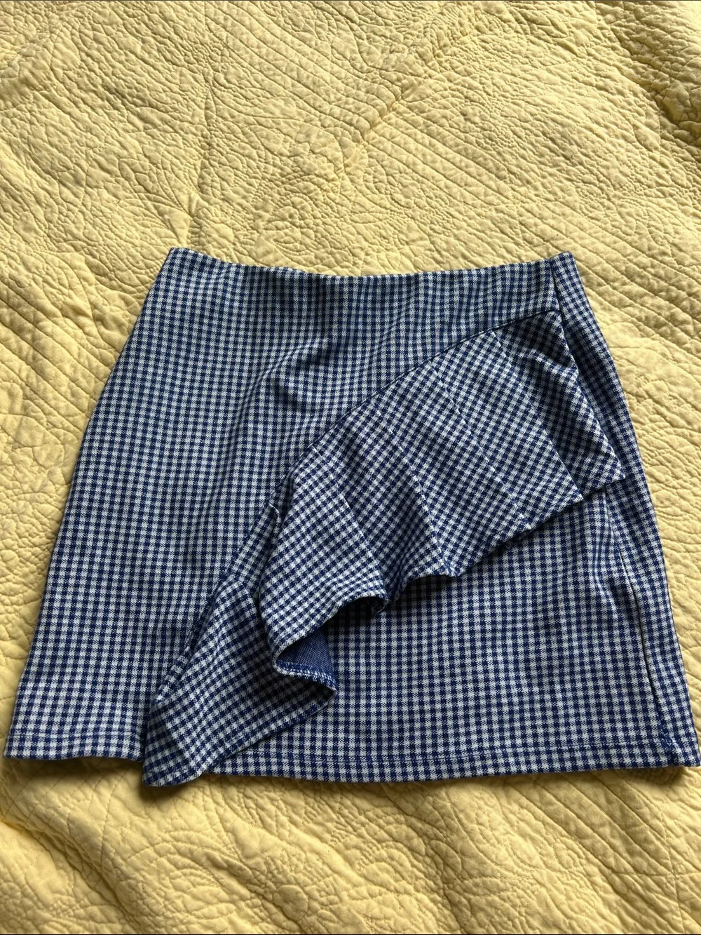 Topshop Blue Gingham Ruffle Front Miniskirt - Picture 1 of 4
